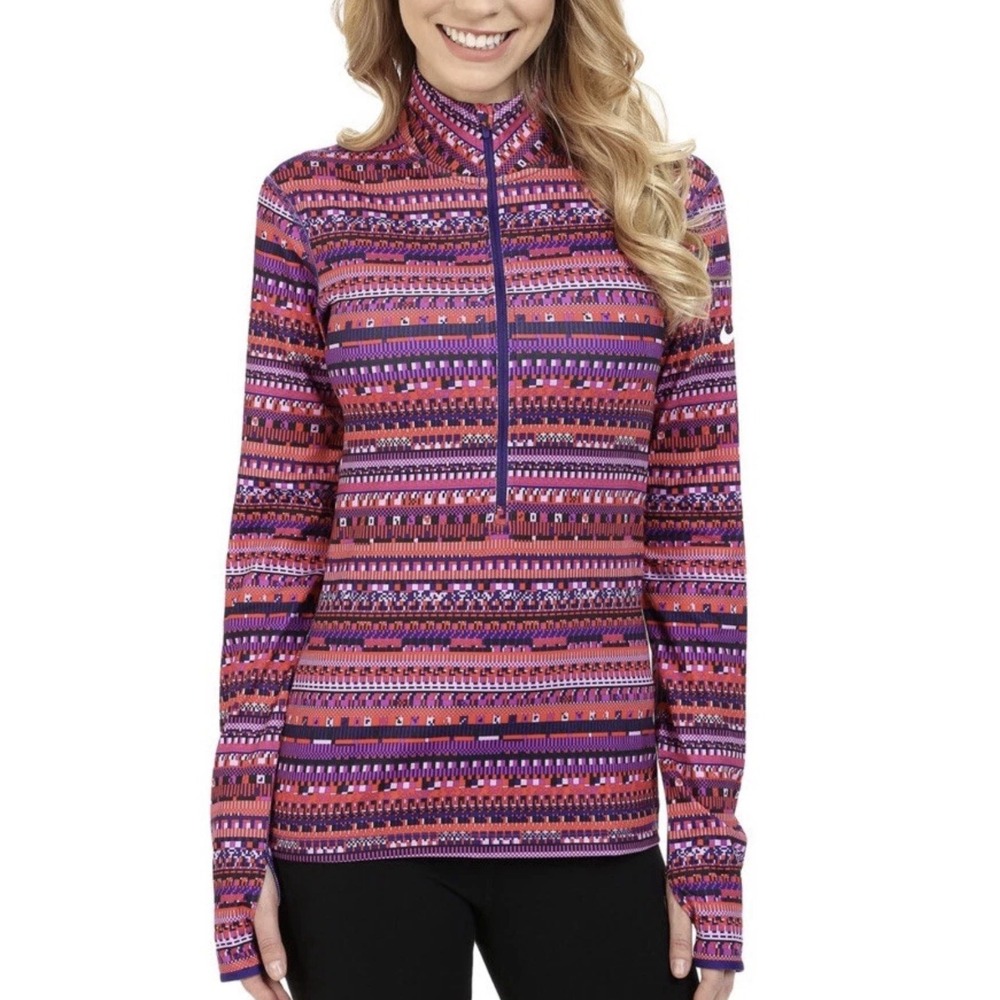 NIKE PRO DRI-FIT Women's Red Purple Patterned 1/2 Zip Long Sleeve Jacket Size‎ S